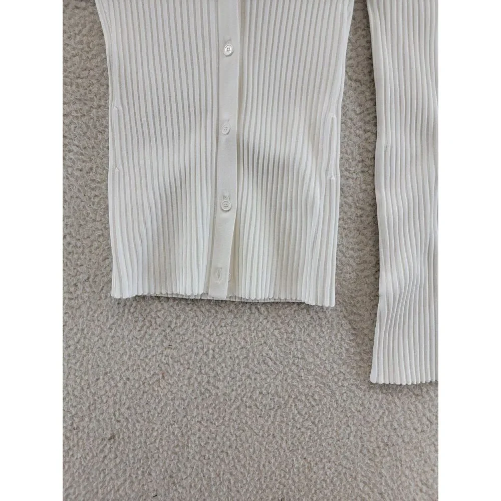 Helmut Lang Collared Rib Knit Cardigan Women's XS White Long Sleeve Button Front - Picture 3 of 15